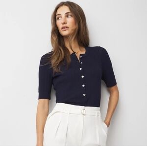 NWT- WHITE HOUSE BLACK MARKET Elbow-Sleeve Henley Sweater Sz XS